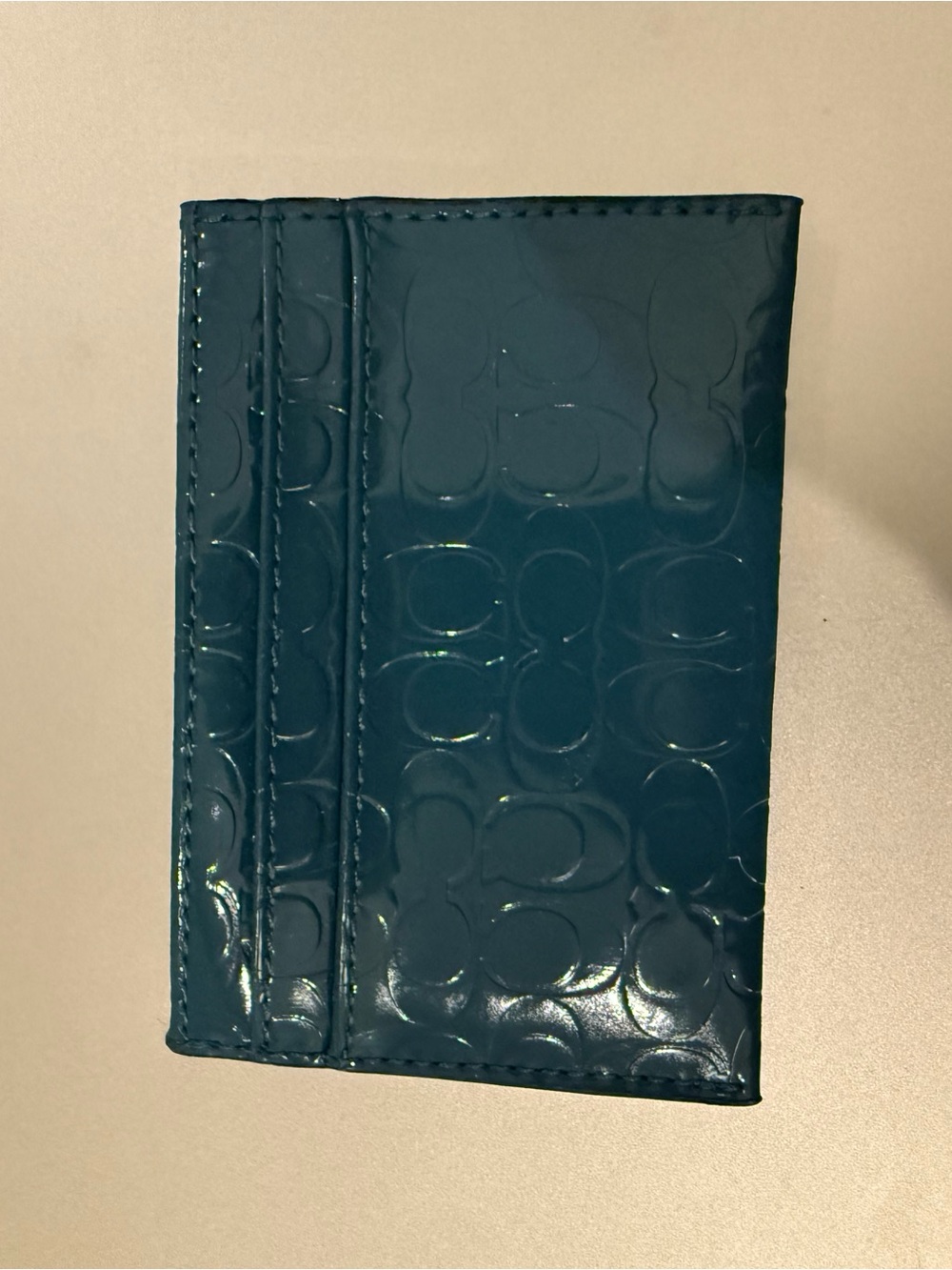 Coach Teal Patent Leather Embossed Card Holder